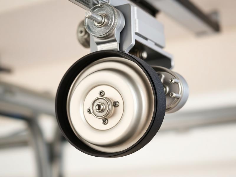 Professional technician replacing garage door belt drive system