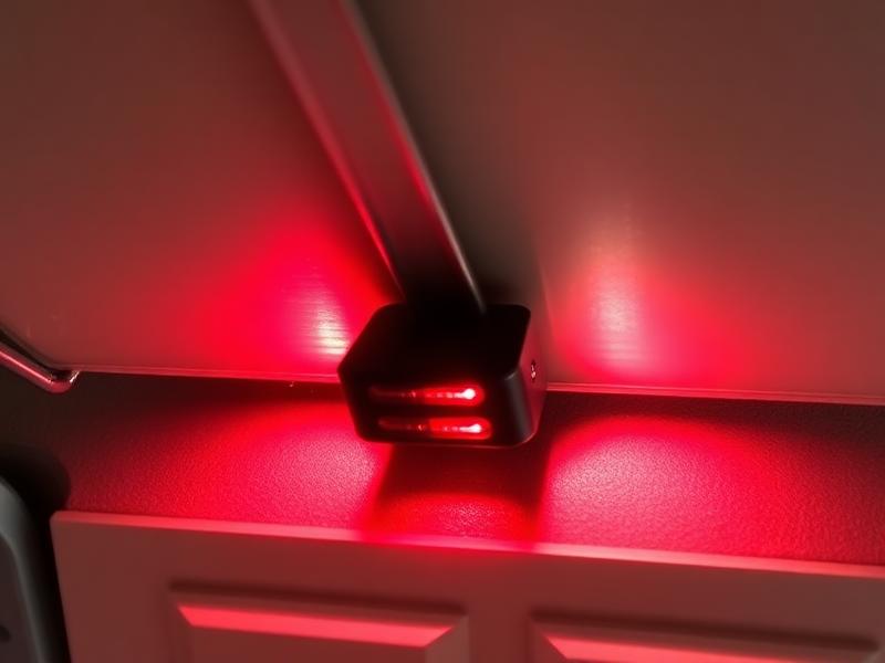 Family-safe garage door with visible safety sensors and child playing nearby