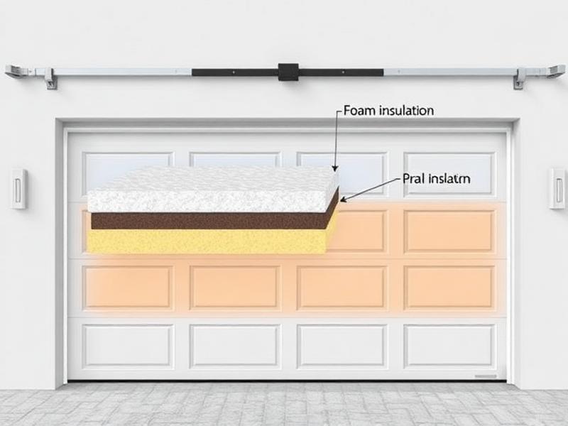 Cross-section view of insulated garage door panel showing R-value layers